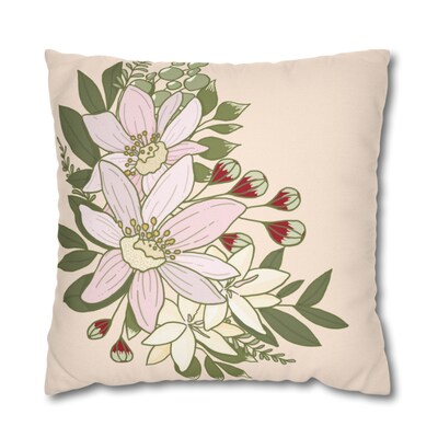 Magnolia Pastel Bouquet on Vanilla Square Pillow CASE ONLY, 4 sizes available, Floral throw pillow, Farmhouse Country Decor, Holiday Decor - image4